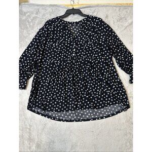 Cocomo Woman Black White Polka Dot Blouse 3X Button Front Tunic Top Plus Size